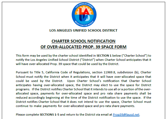  FORM-Notification of Over-Allocated Prop 39 Space